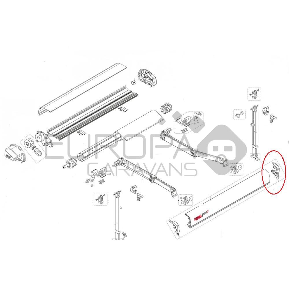 Fiamma F80S Eindkap Lead Rail Rechts Wit