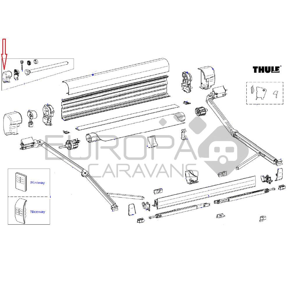 Thule 8000 Eindkap vaste bak links 220V Antraciet