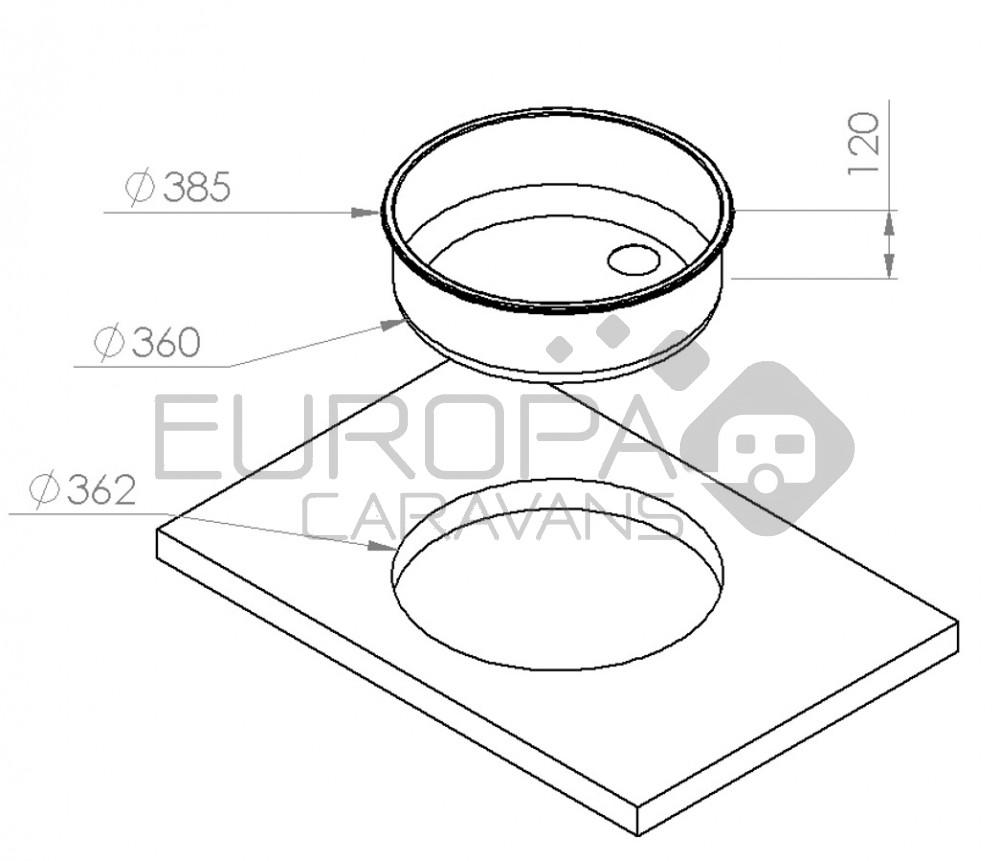 RVS Spoelbak Ø360 – Ø385 H120