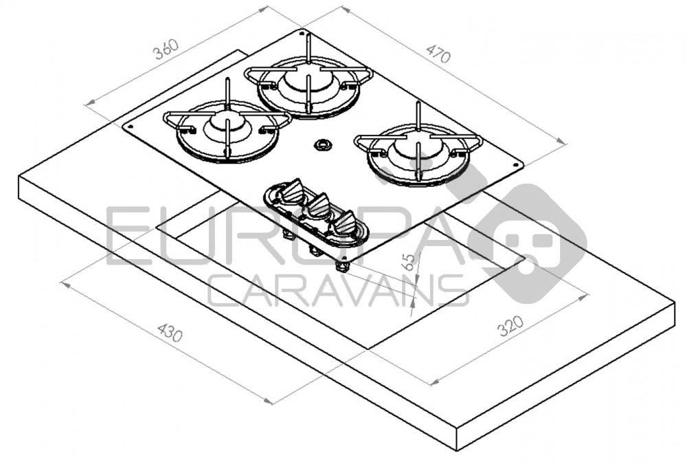 RVS Kookplaat 3-Pits 470x360