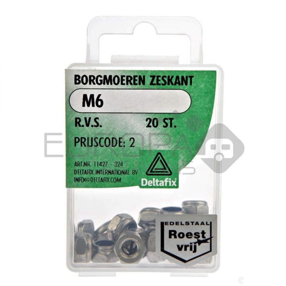 Deltafix Borgmoer Zeskant RVS M6 20st