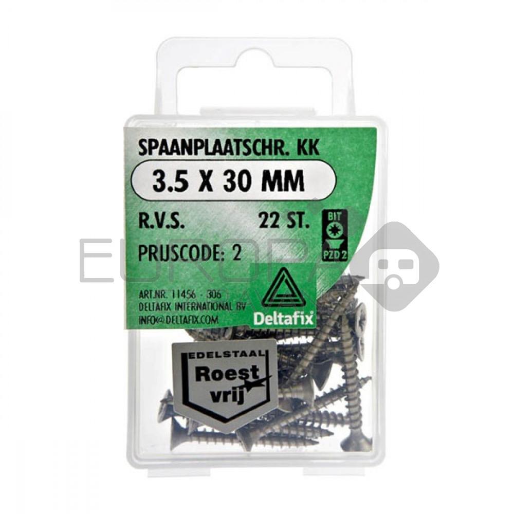 Deltafix Spaanplaatschroef KK RVS 3.5x30mm Set 22st