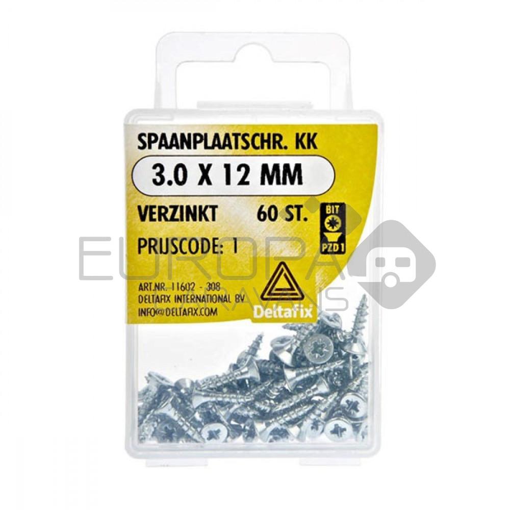 Deltafix Spaanplaatschroef KK 3.0x12mm Set 60st