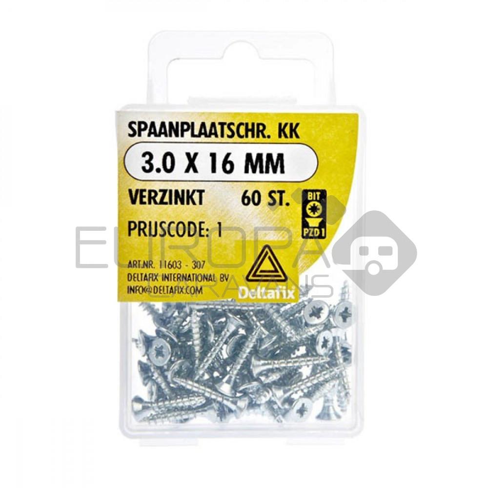 Deltafix Spaanplaatschroef KK 3.0x16mm Set 60st