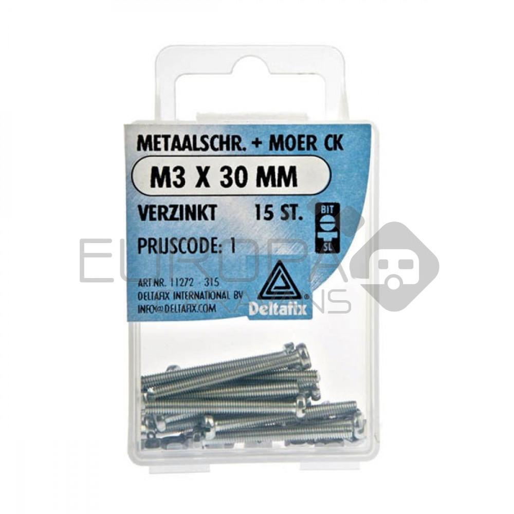 Deltafix Metaalschroef + Moer CK Verzinkt CK M3x30mm 15st