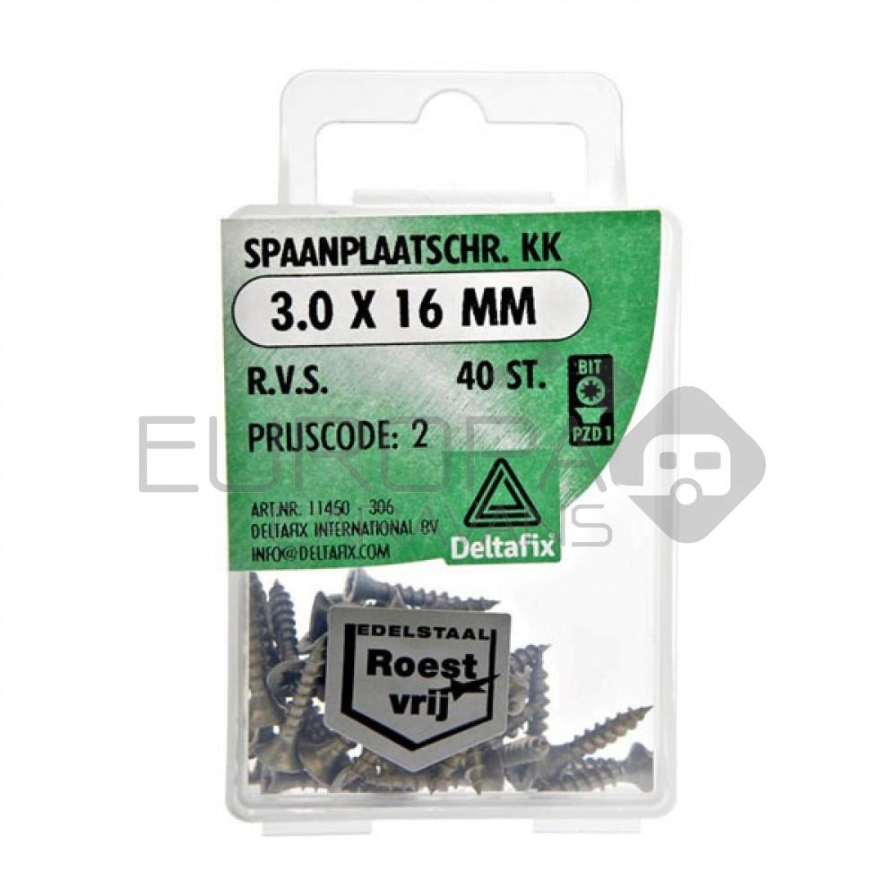 Deltafix Spaanplaatschroef KK RVS 3.0x16 mm Set 40st