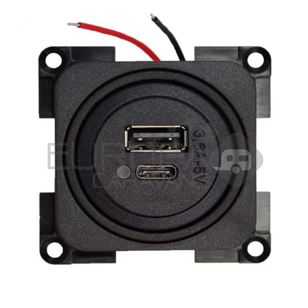 Presto Contactdoos 2x USB A/C Lader 12V Inbouw S-10.000 Zwart