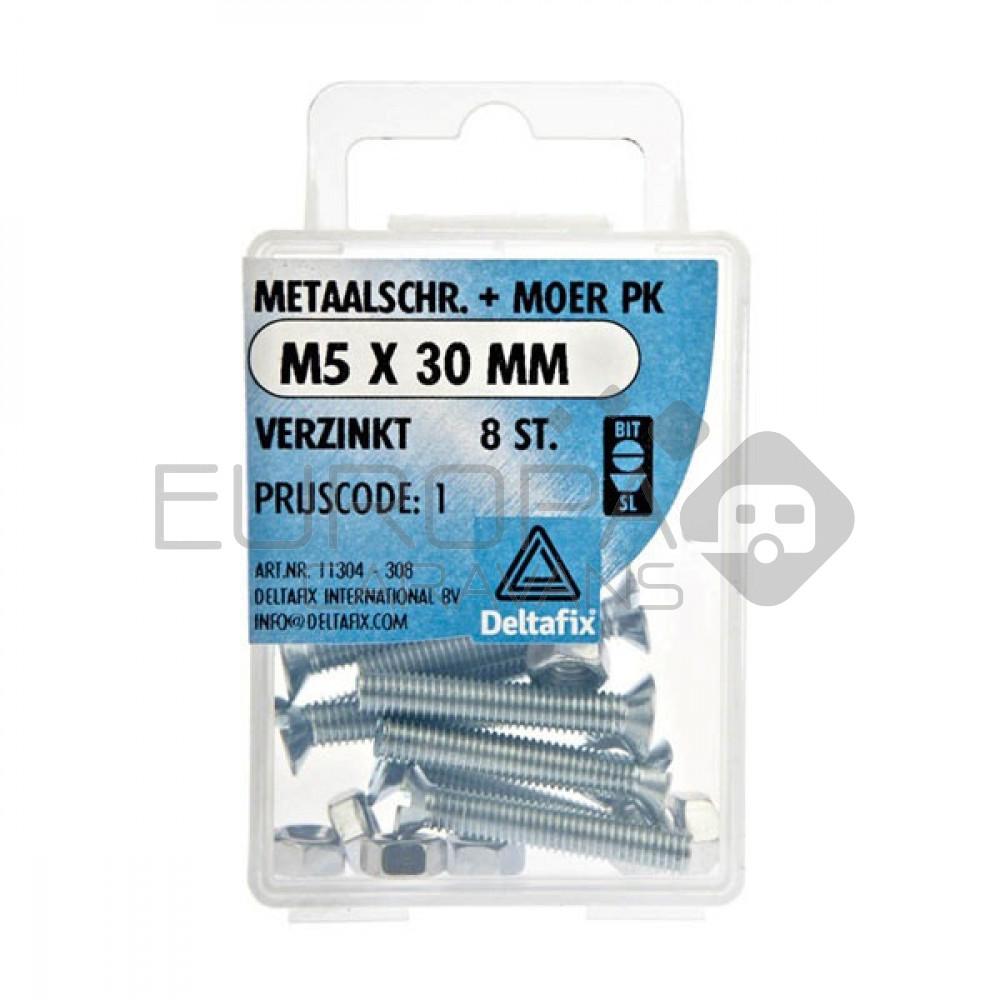 Deltafix Metaalschroef + Moer PK Verzinkt M5x30mm 8st