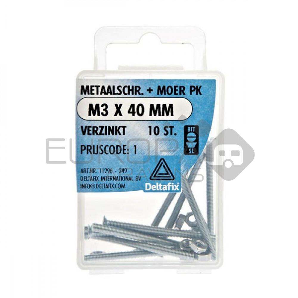 Deltafix Metaalschroef + Moer PK Verzinkt M3x40mm 10st
