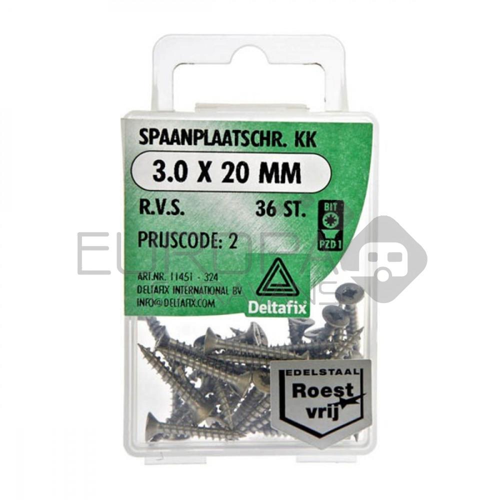 Deltafix Spaanplaatschroef KK RVS 3.0x20mm Set 36st