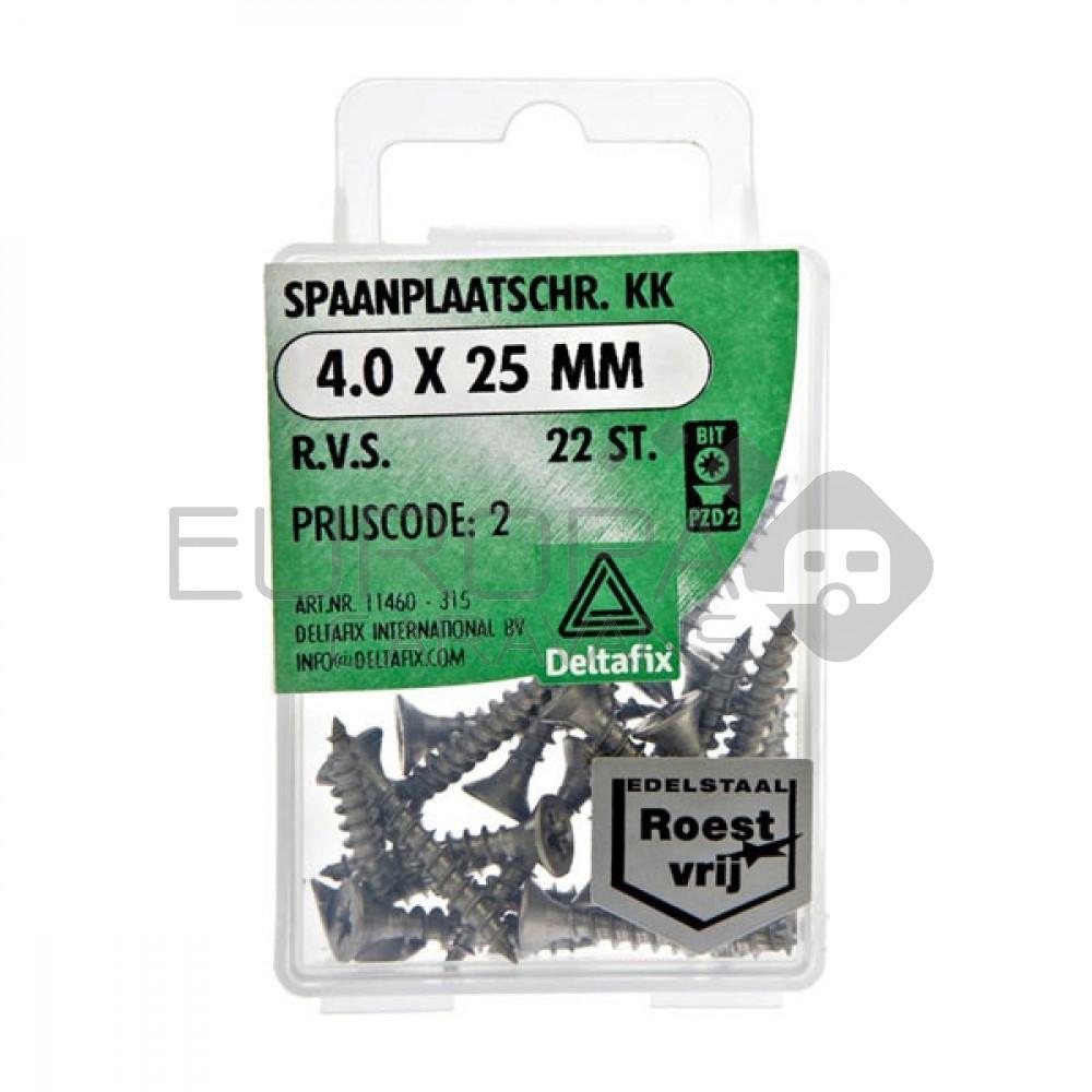 Deltafix Spaanplaatschroef KK RVS 4.0x25mm Set 22st