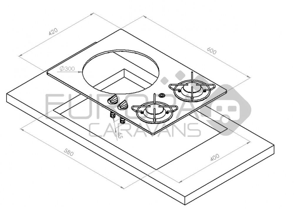 Kookplaat 2-Pits + Spoelbak 600x420
