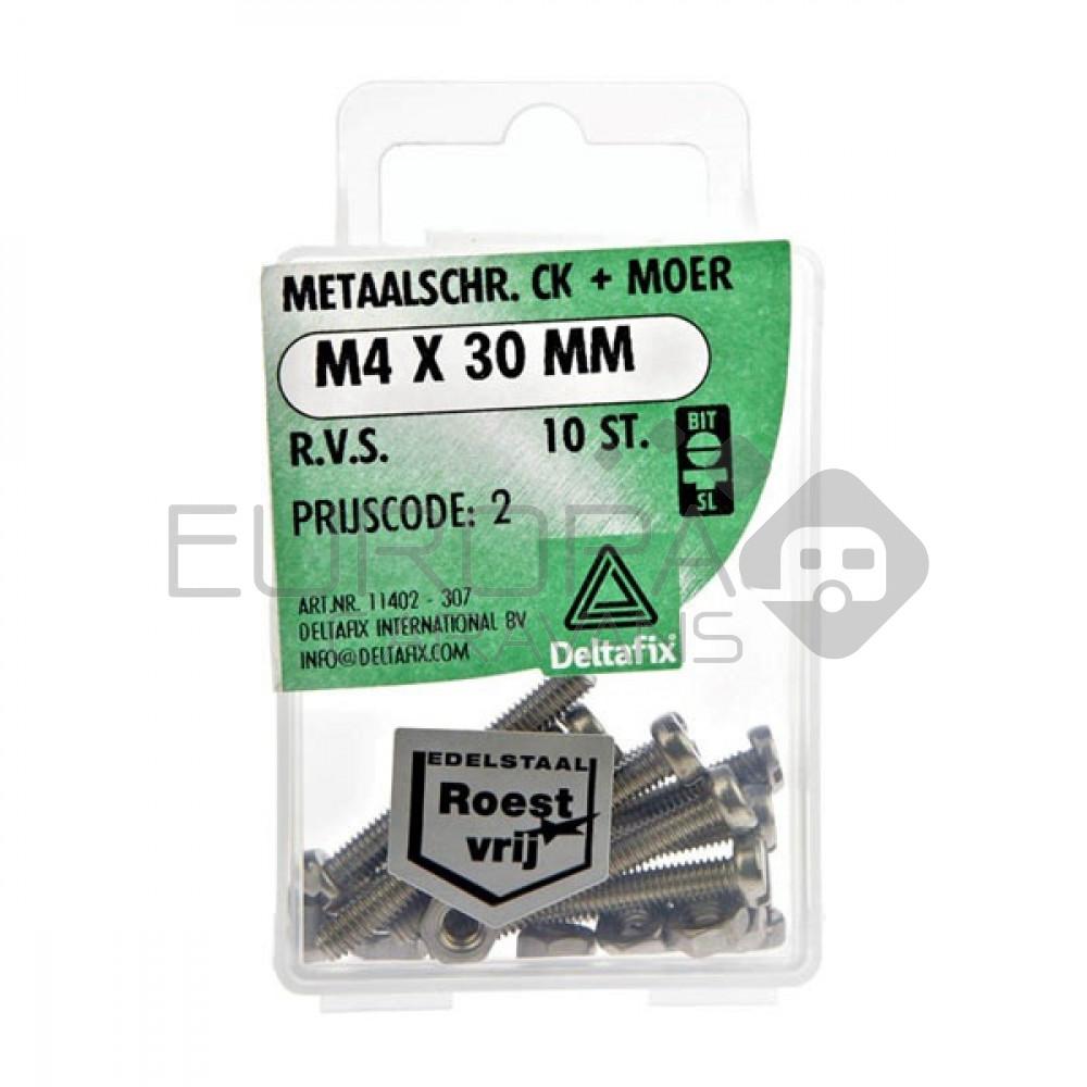 Deltafix Metaalschroef + Moer CK RVS CK M4x30mm 10st
