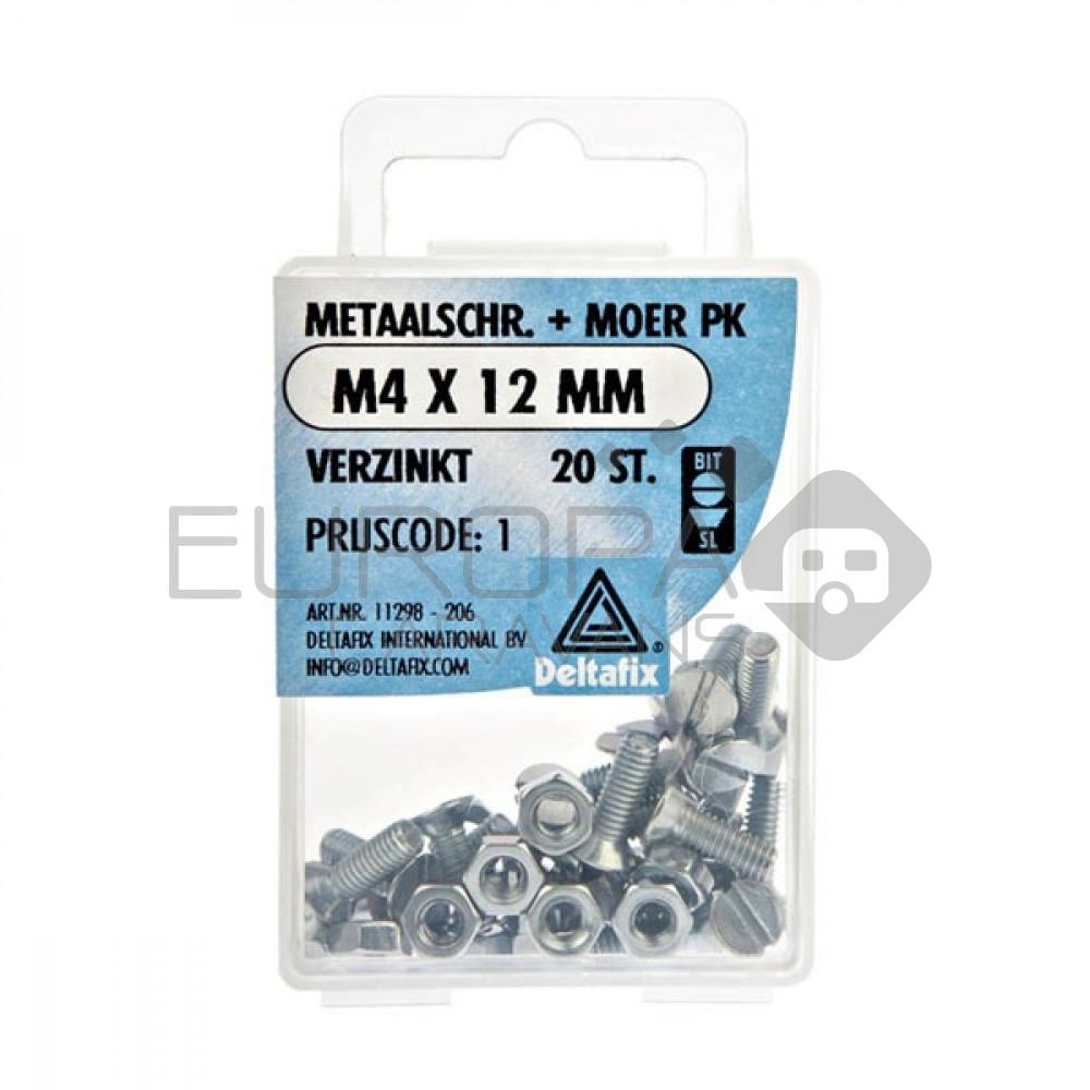 Deltafix Metaalschroef + Moer PK Verzinkt M4x12mm 20st