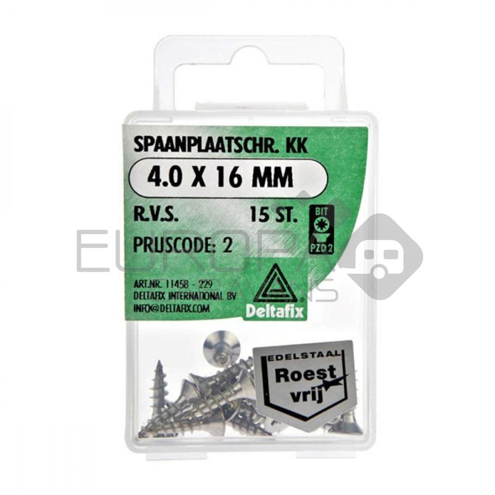 Deltafix Spaanplaatschroef KK RVS 4.0x16mm Set 15st