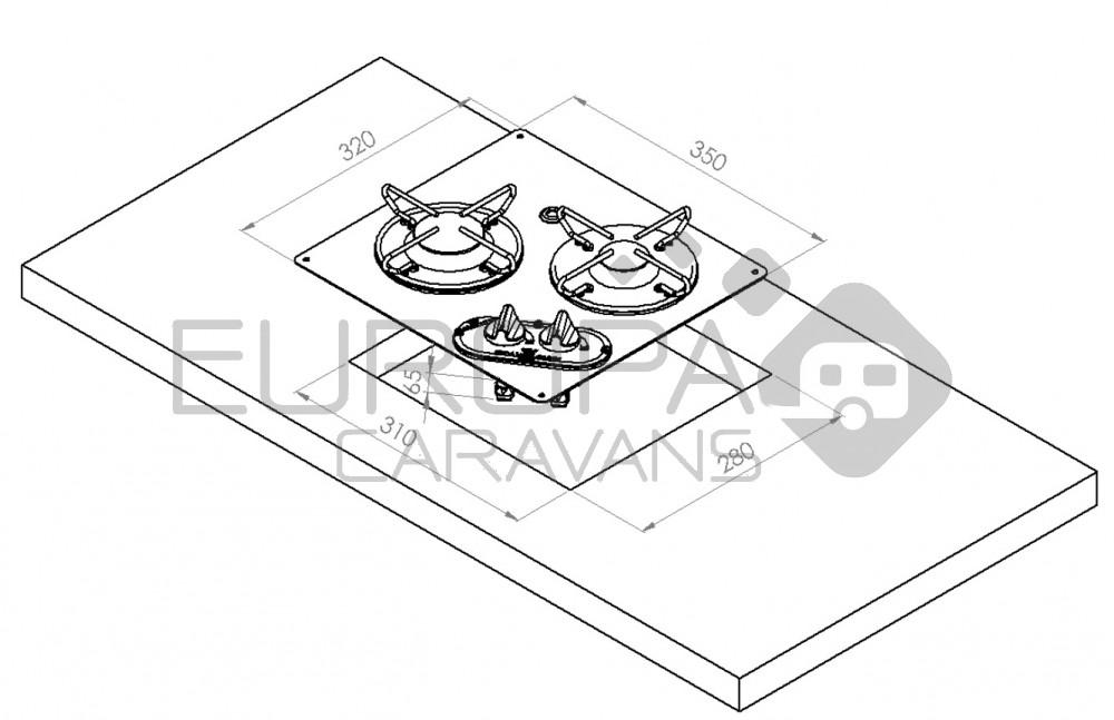RVS Kookplaat 2-Pits 350x320