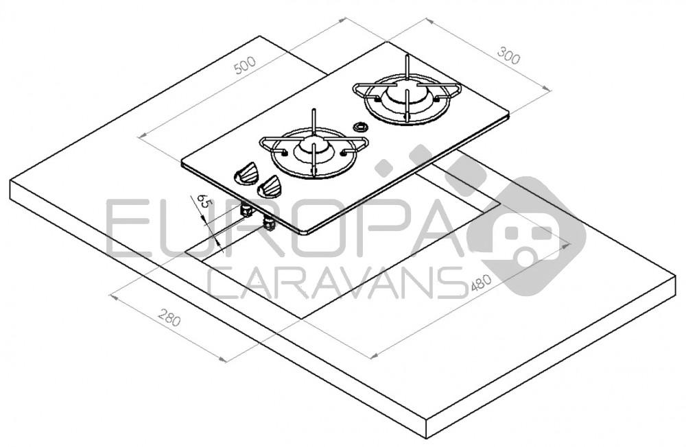 Kookplaat 2-Pits 500x300