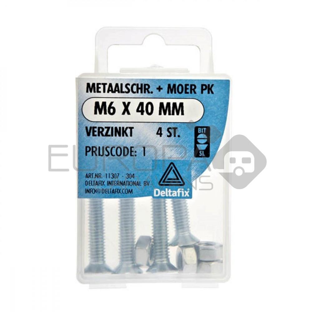 Deltafix Metaalschroef + Moer PK Verzinkt M6x40mm 4st