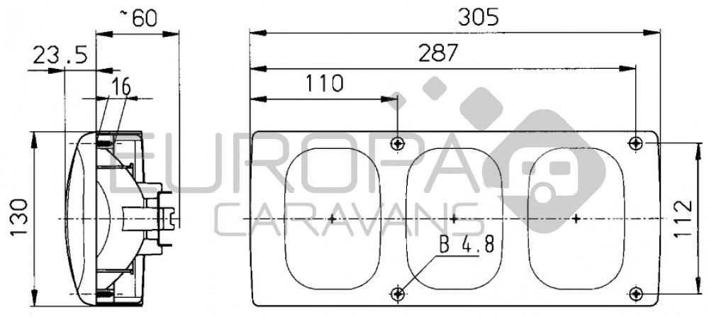 Jokon Achterlicht 562 Rem/ Knipper/ Mist 3-Vaks Inbouw