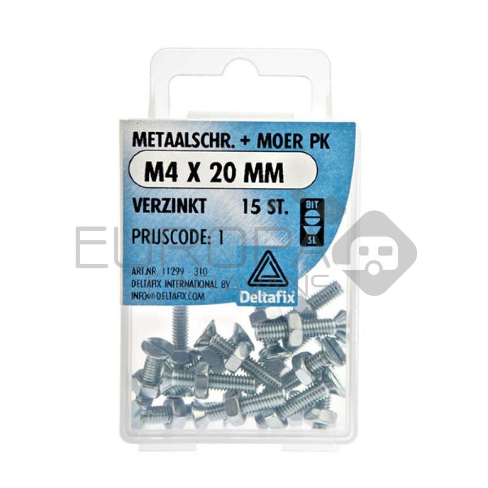 Deltafix Metaalschroef + Moer PK Verzinkt M4x20mm 15st