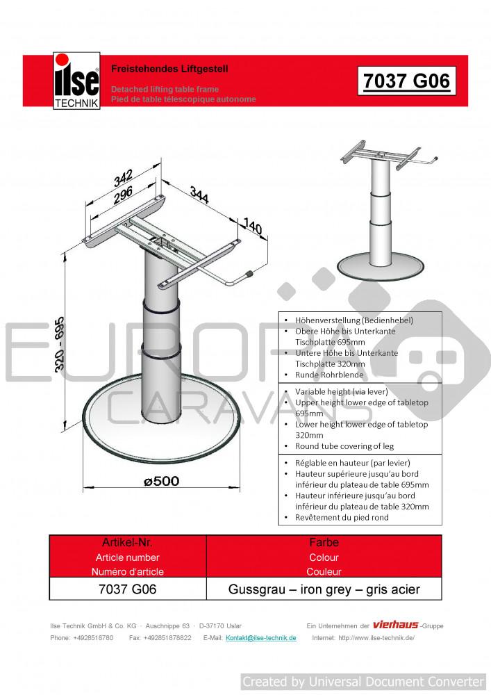 Ilse Vrijstaande Lifttafelpoot 7037 G06 32/69.5cm
