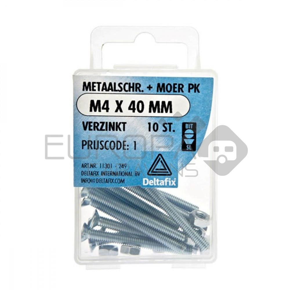 Deltafix Metaalschroef + Moer PK Verzinkt M4x40mm 10st