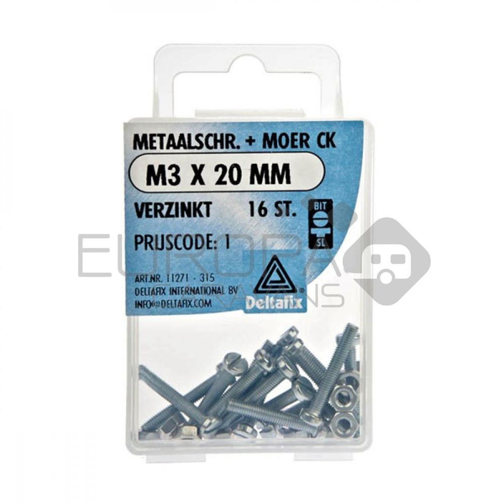 Deltafix Metaalschroef + Moer CK Verzinkt CK M3x20mm 16st