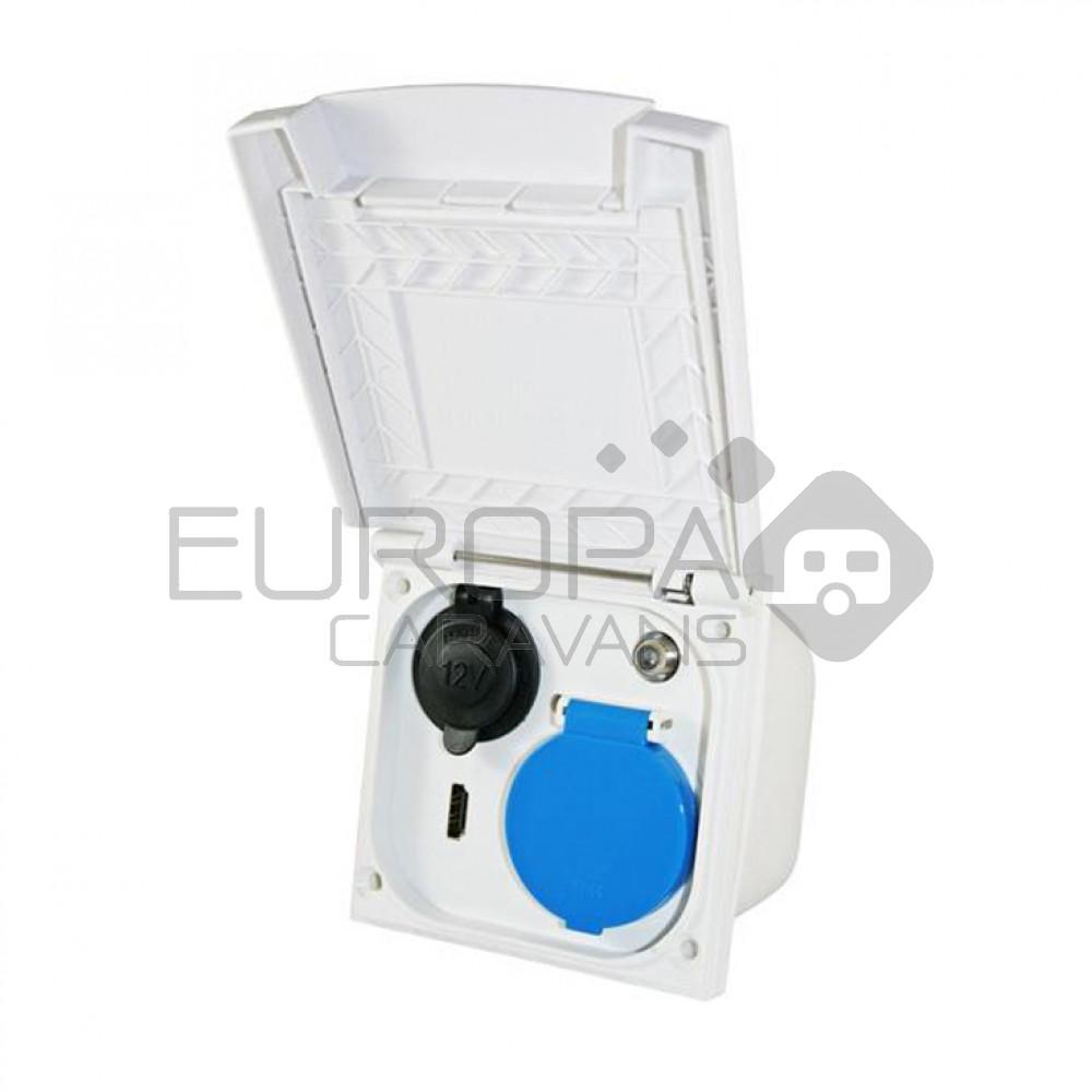 Inbouwstekkerdoos 230V/12V/HDMI/Sat Wit