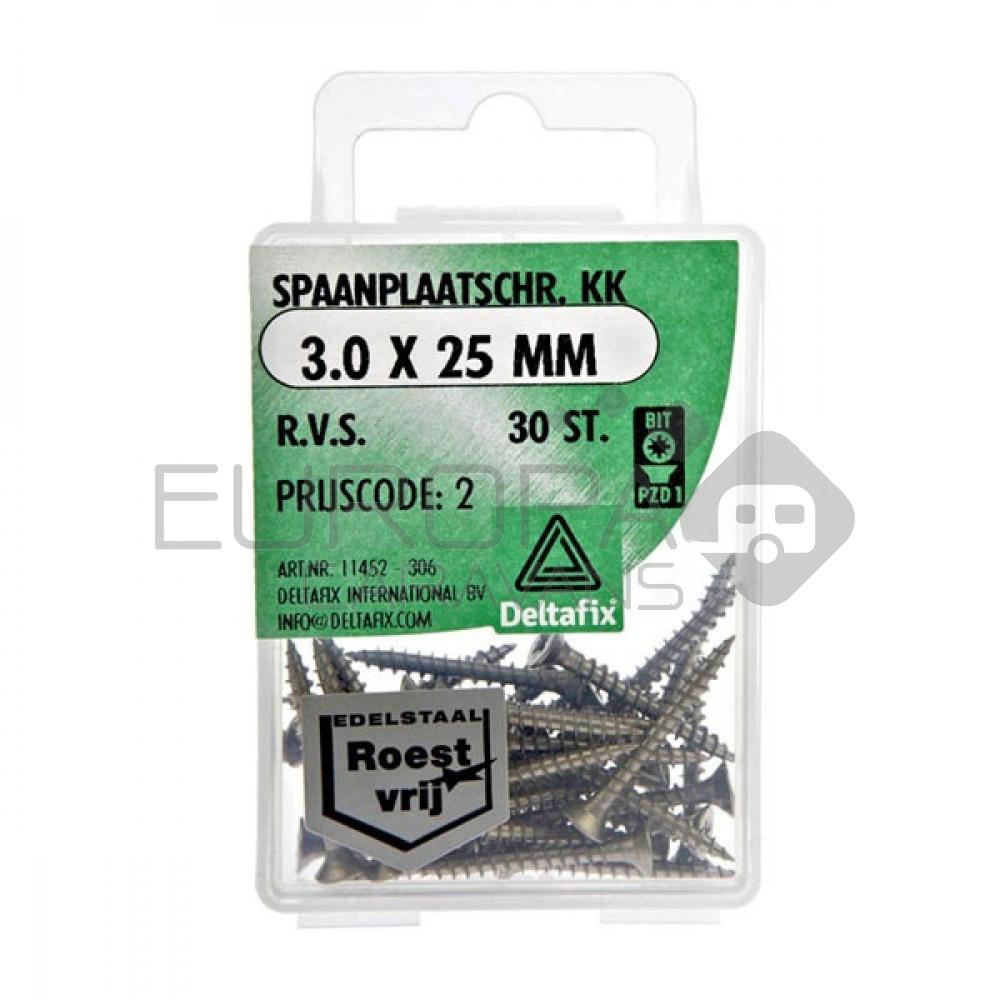 Deltafix Spaanplaatschroef KK RVS 3.0x25mm Set 30st