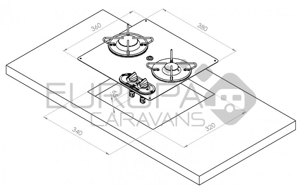 RVS Kookplaat 2-Pits 380x360