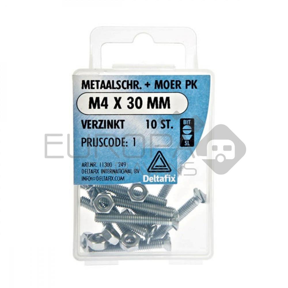 Deltafix Metaalschroef + Moer PK Verzinkt M4x30mm 10st