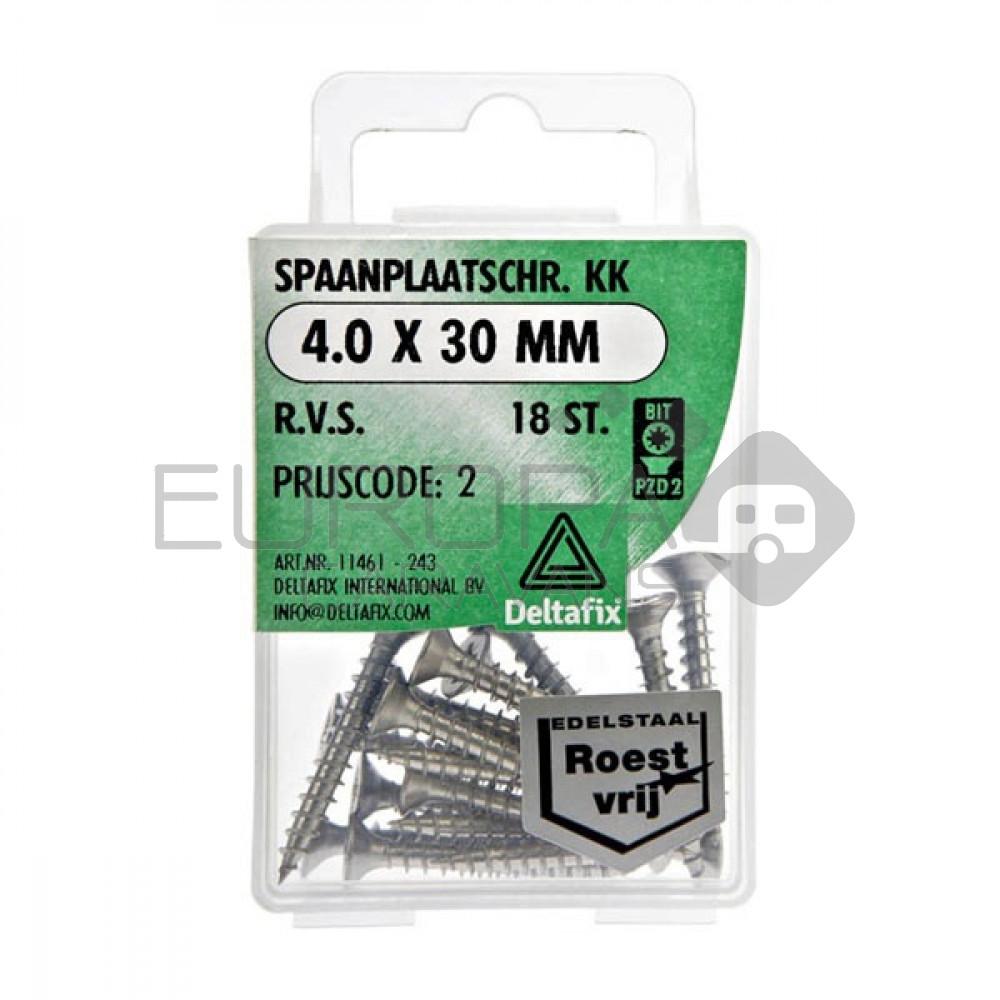Deltafix Spaanplaatschroef KK RVS 4.0x30mm Set 18st