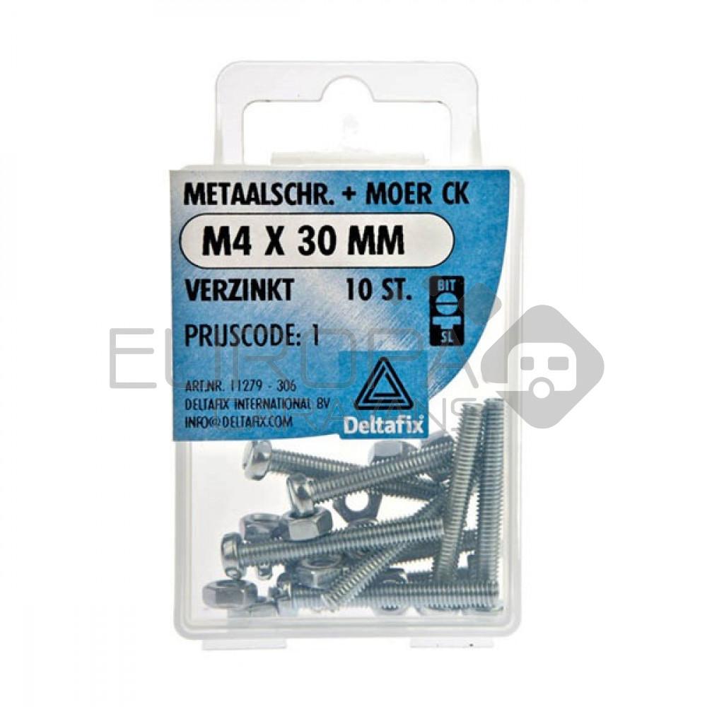 Deltafix Metaalschroef + Moer CK Verzinkt CK M4x30mm 10st