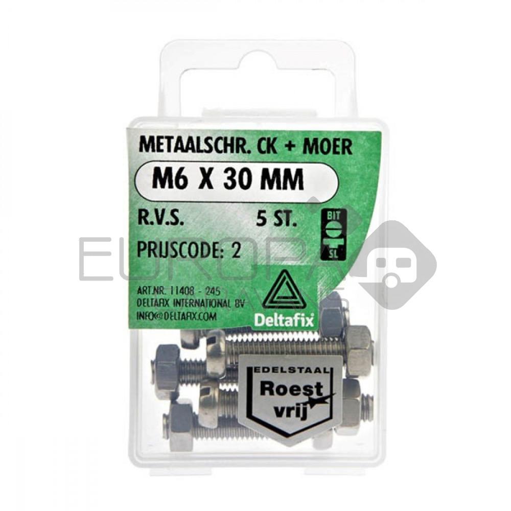 Deltafix Metaalschroef + Moer CK RVS CK M6x30mm 5st